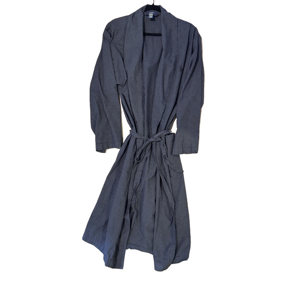 Polo Ralph Lauren Mens Checkered 100% Cotton Robe Sleepwear S/M 45" Black Pony - Picture 1 of 9